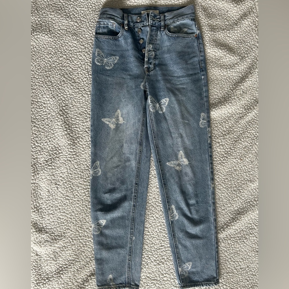Pacsun Ultra High Rise Slim 100% cotton denim jeans size 23 w butterfly design
